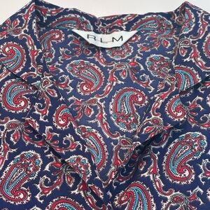 Women’s RLM Paisley Button down blouse. Blue, red white and teal.